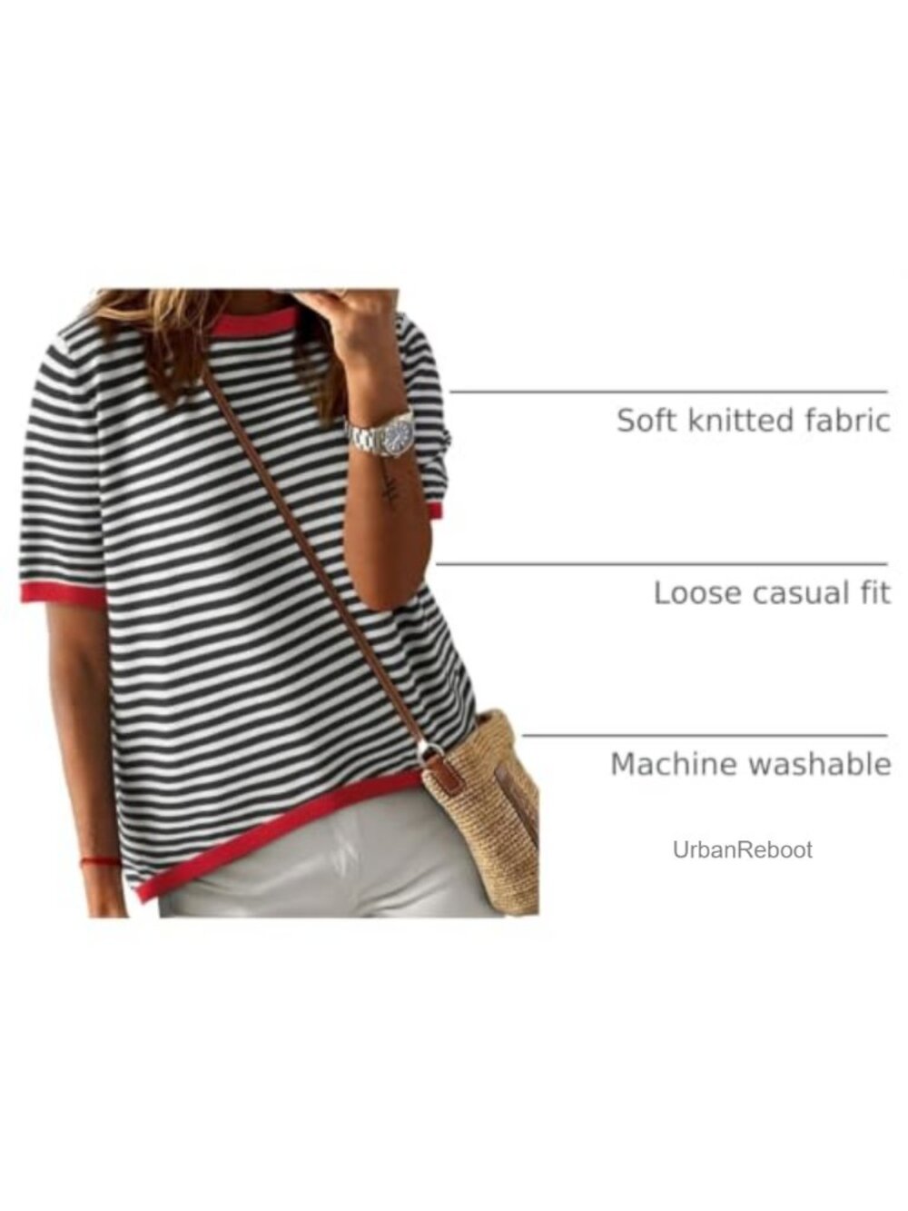 Womens Casual Striped High Low Pullover Sweater Short Sleeve Knit Top - Picture 3 of 6